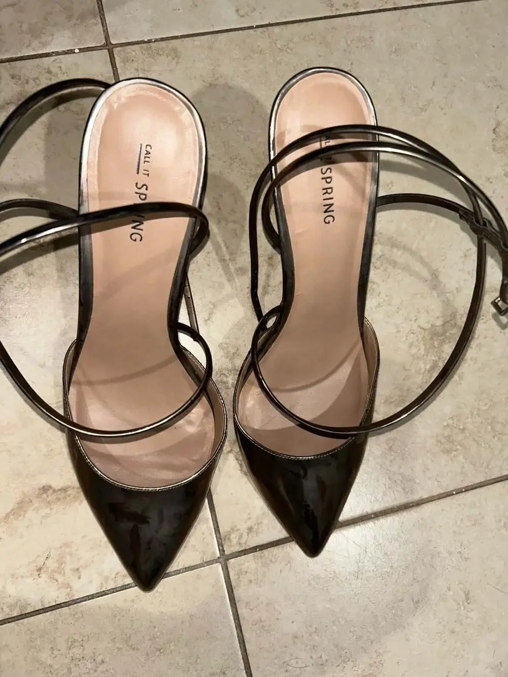 Call It Spring Gunmetal Metallic Pointed Toe Ankle Strap Stiletto Heels